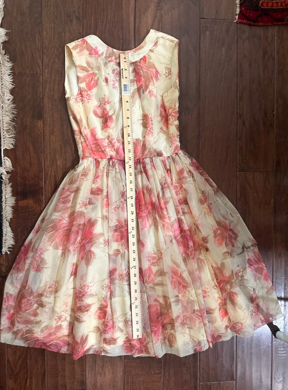 1950s New Look Chiffon Dress Floral Imperfect Xs See Pics For Details